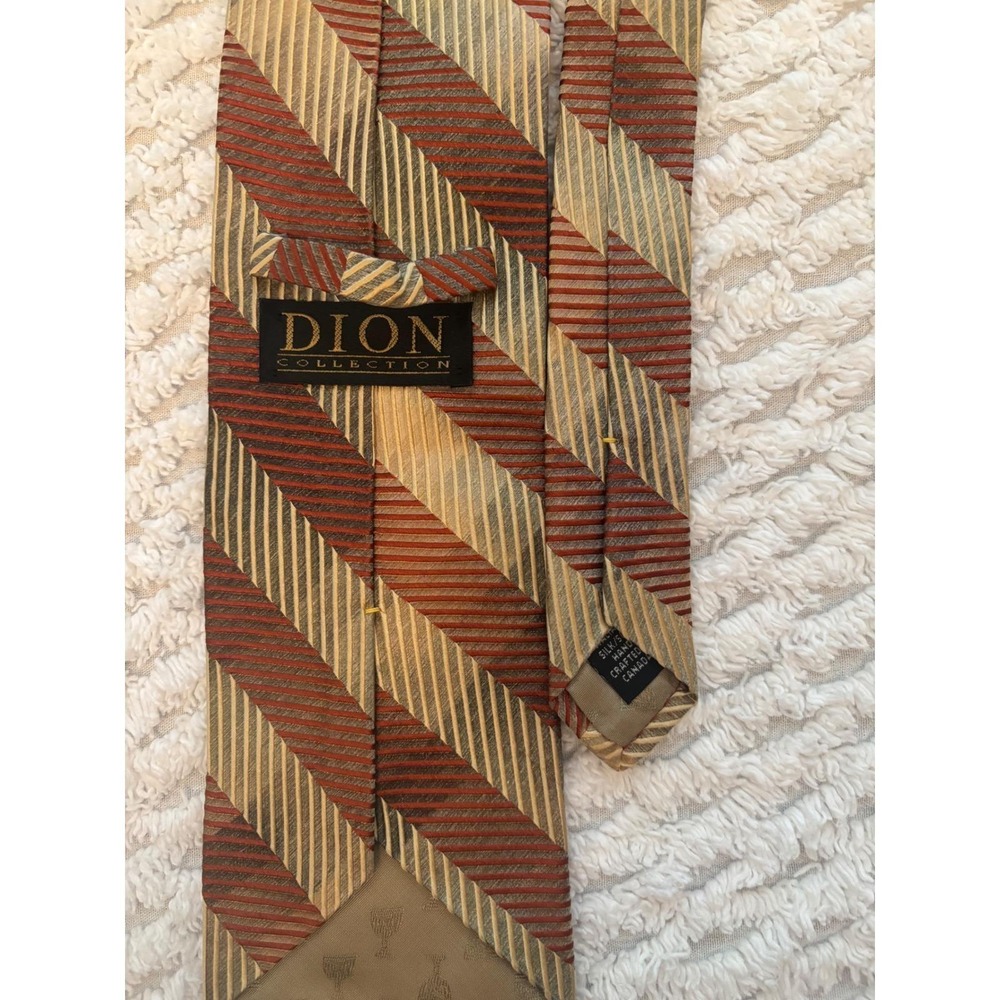 Dion Collection Mens Silk Tie Rust Gold Tan Striped Hand Crafted Canada Italian‎